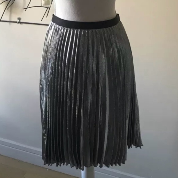 Diane von Furstenberg DVF Heavyn Metallic Silver Fine Pleated Skirt size 10 NWT - Picture 12 of 12